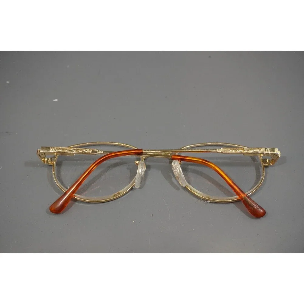Vintage Gold Full Rim Eyeglass Frames Oval Textured Etched Temples Tortoise Tips